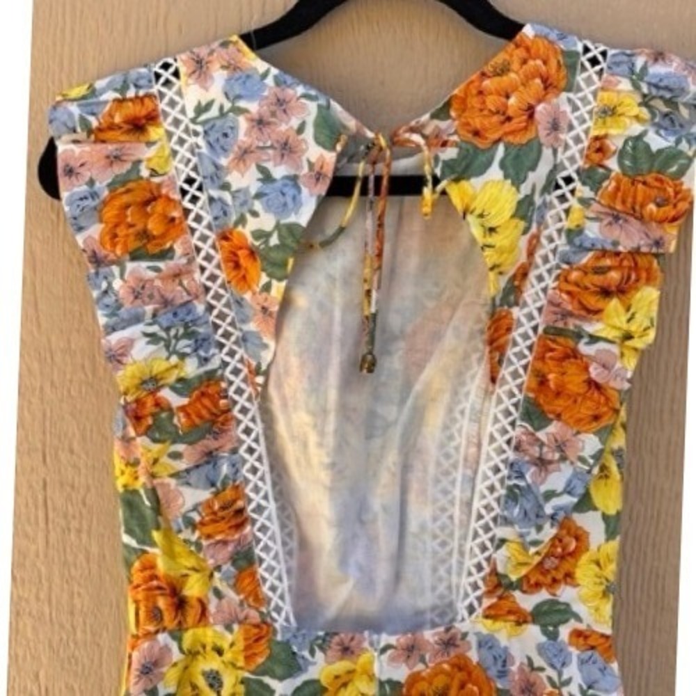Hello Molly NEW Yellow Floral Ruffle Mini Dress XS Cottagecore Garden Feminine - Picture 10 of 11